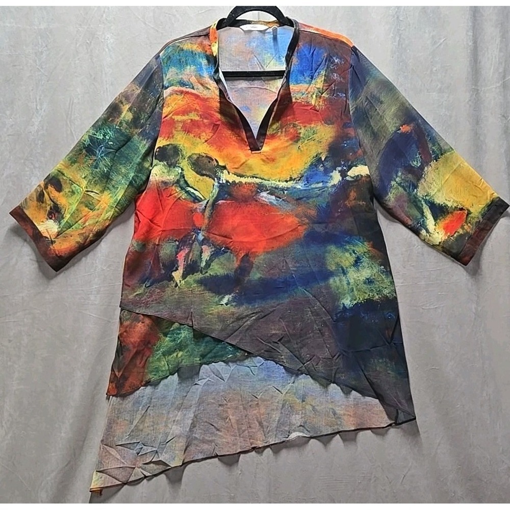 SOFT SURROUNDINGS S/M Multicolor Abstract Blouse Top Sublimation Lightweight